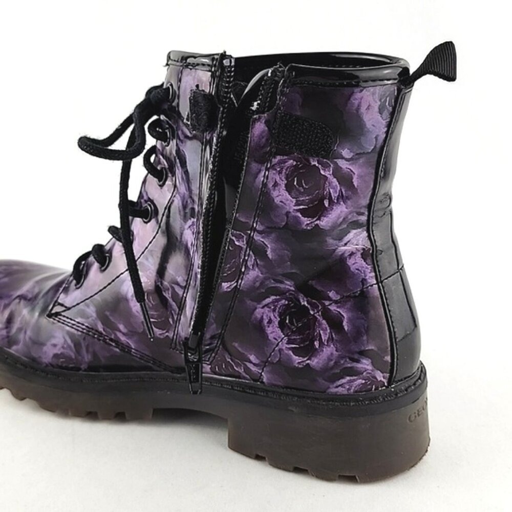 GEOX Women's Casey Purple Floral Rose Patent Leather Lace Up Short Boots 36 - Picture 10 of 16